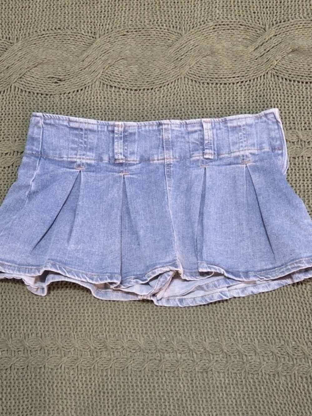 Almost Famous Denim Mini Skirt Pleated Micro Blue Jean Y2K
